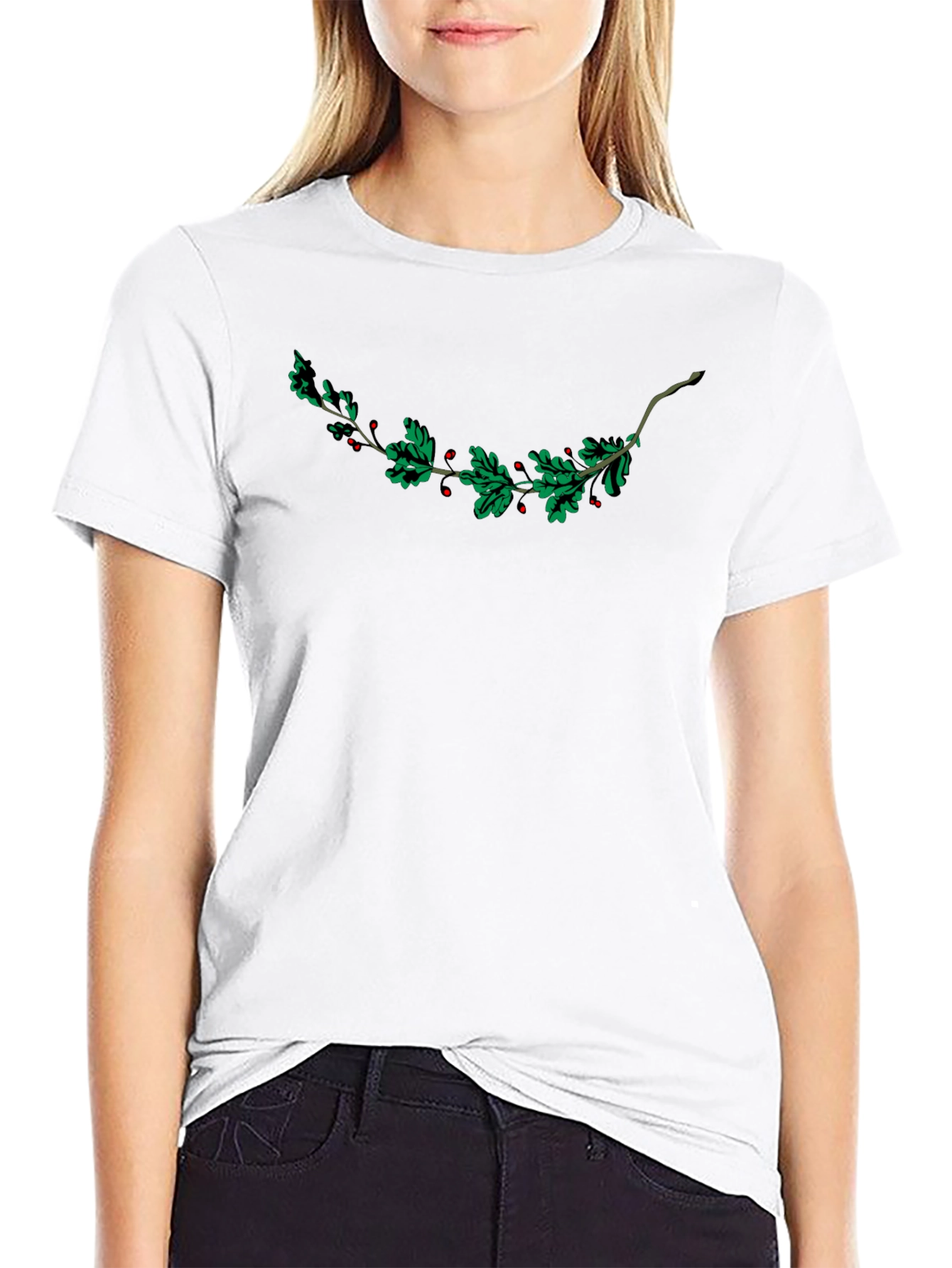 Black Festive Holly Berry Branch Graphic Tee - Black view 9