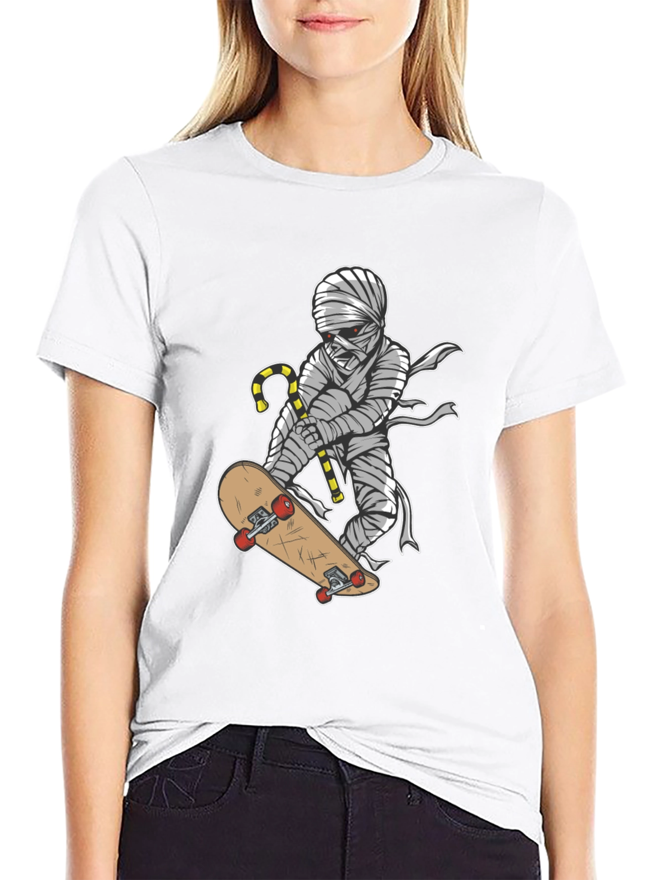 Black Mummy Skateboarder Graphic T-Shirt - Cool Halloween Tee view 9