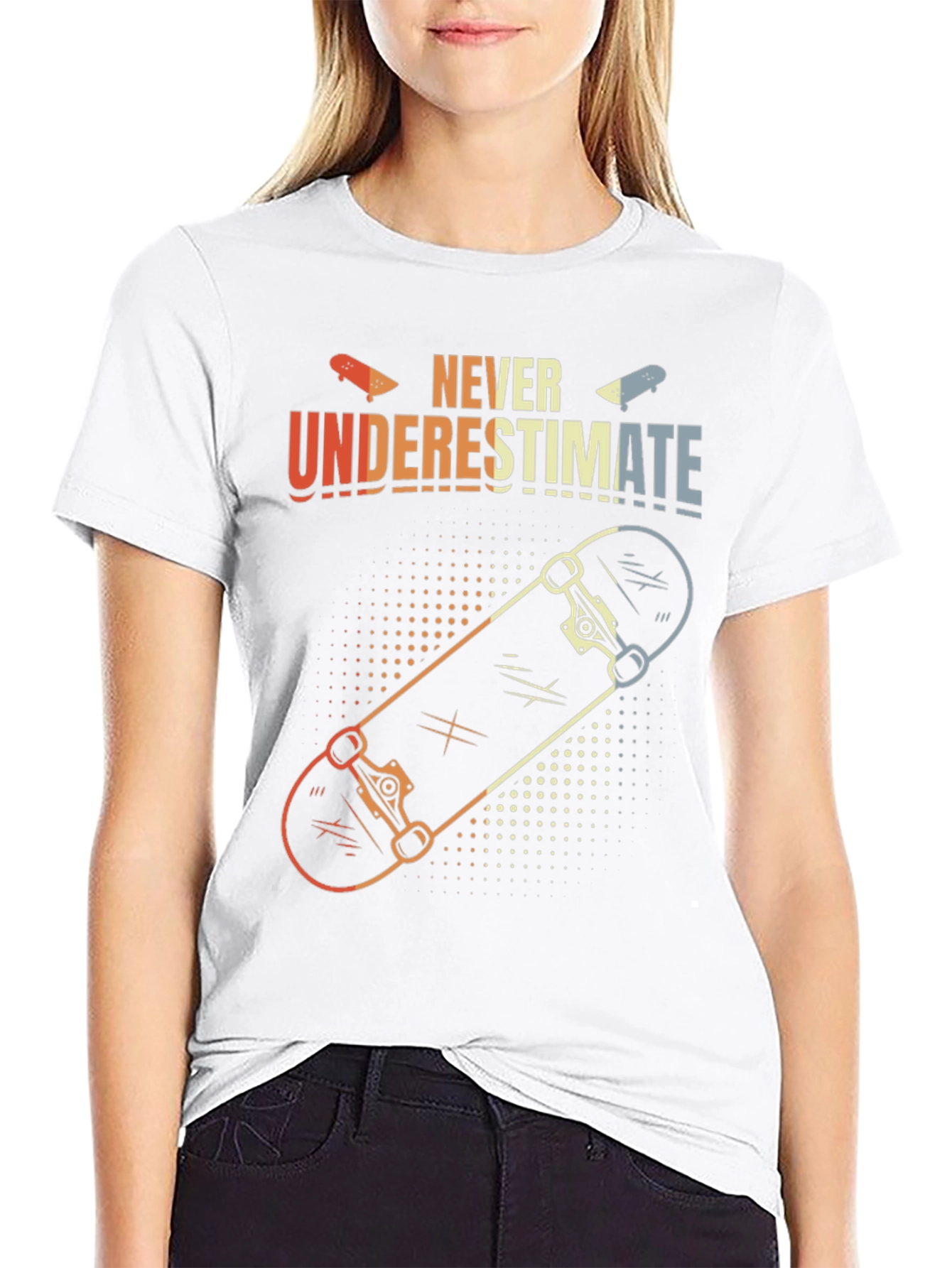 Black Never Underestimate Skateboard T-Shirt view 9