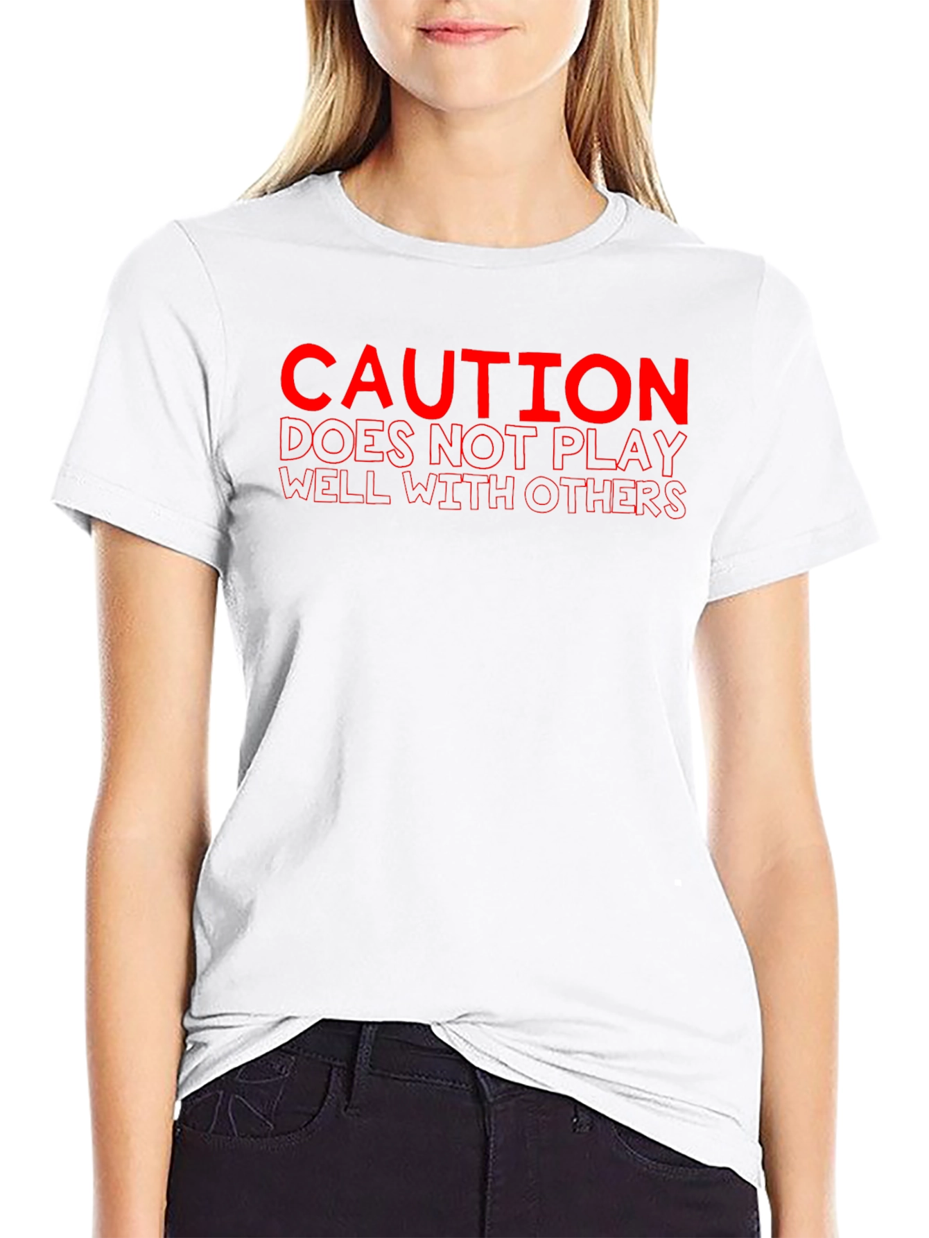 Black Caution: Doesn't Play Well T-Shirt - Edgy Humor Tee view 9