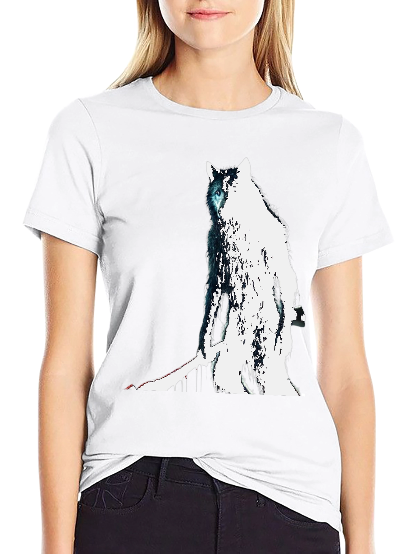 Black Wolf Graphic Print Tee - Men's Black T-Shirt view 9