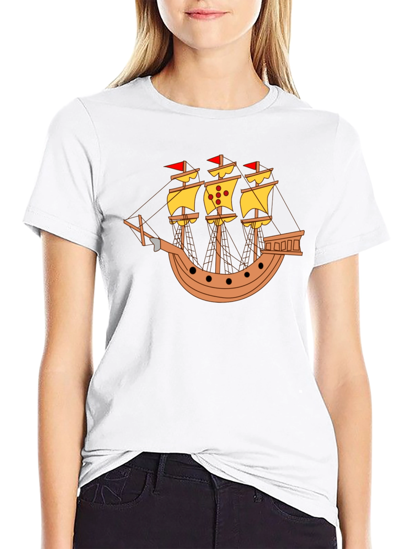 Black Black T-Shirt with Pirate Ship Design view 9