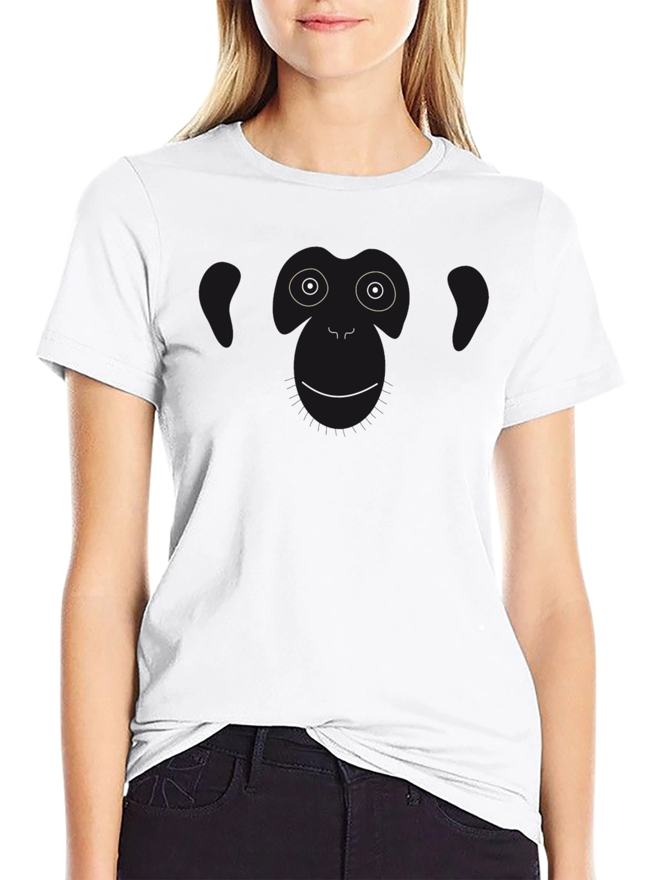 Black Funny Monkey Face Graphic Black T-Shirt view 9