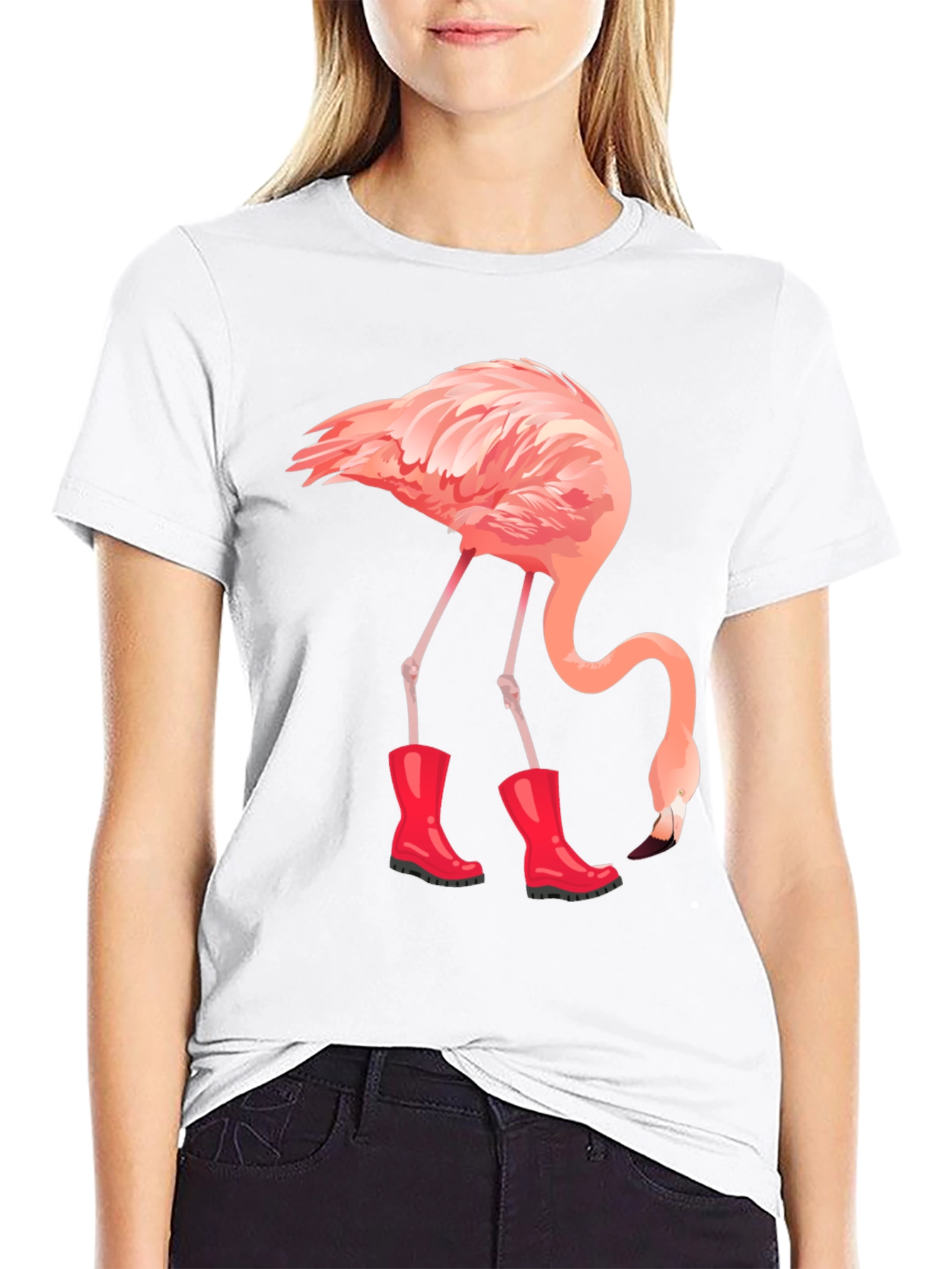 Black Flamingo in Boots Graphic Tee - Quirky Unisex T-Shirt view 9