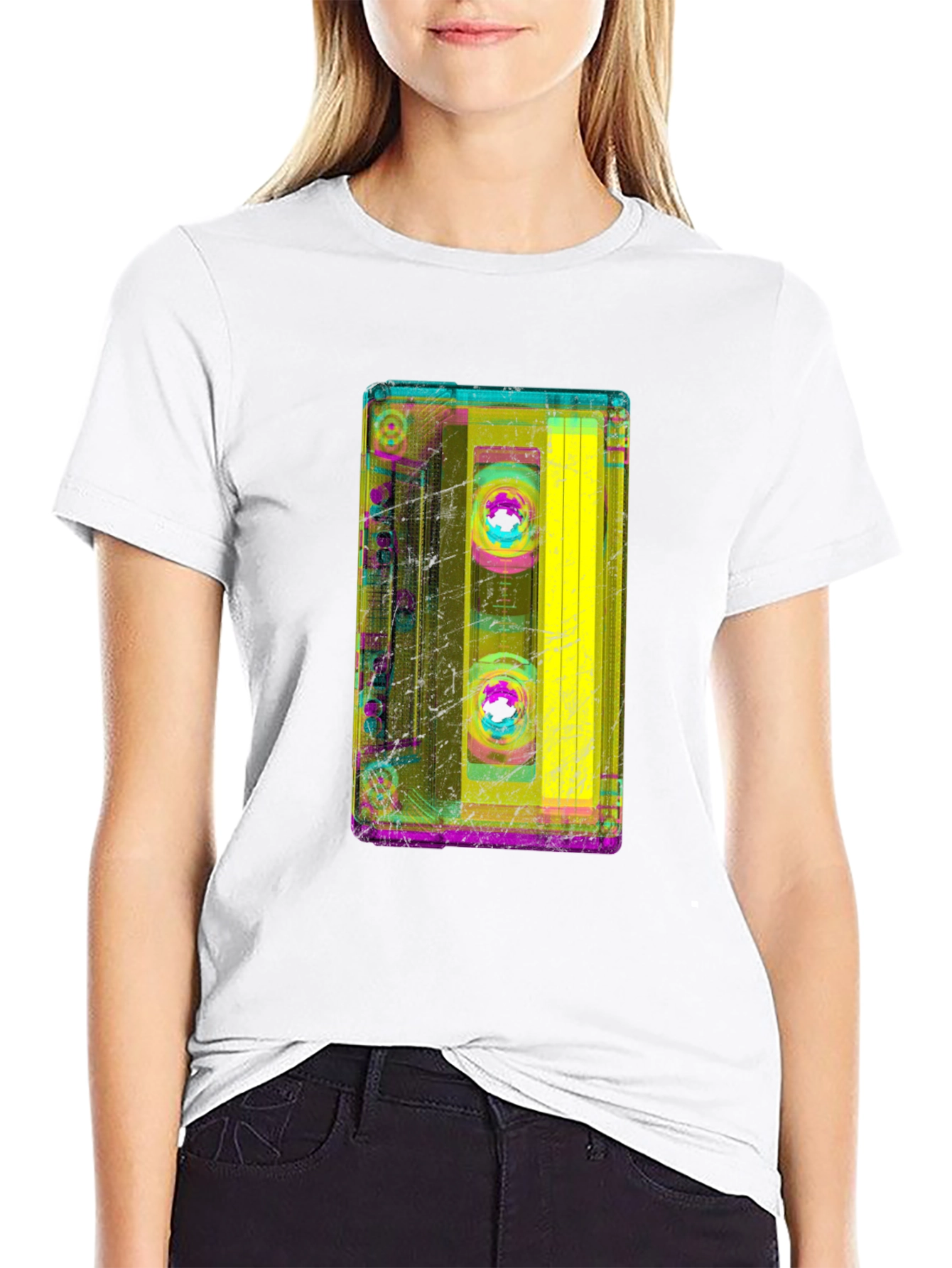 Black Retro Cassette Tape Graphic Tee - Black Cotton T-Shirt view 9