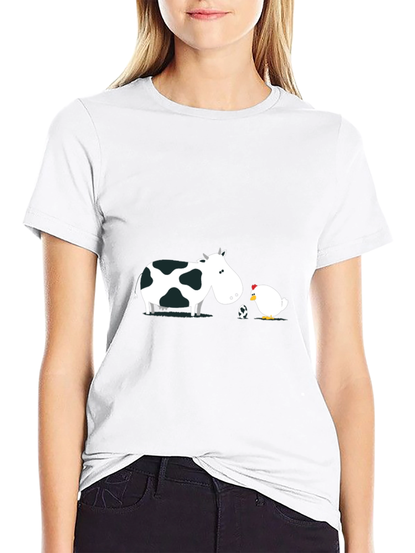 Black Cow and Chicken T-Shirt - Funny Cartoon Design view 9