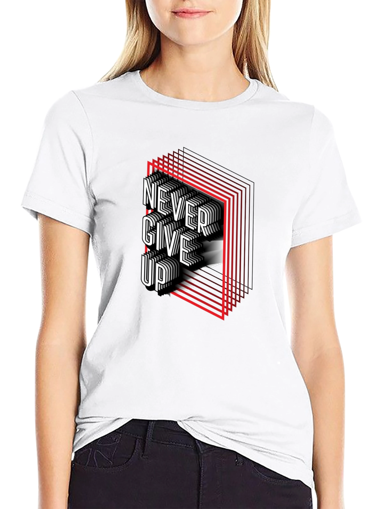 Never Give Up Graphic Print T-Shirt - 9