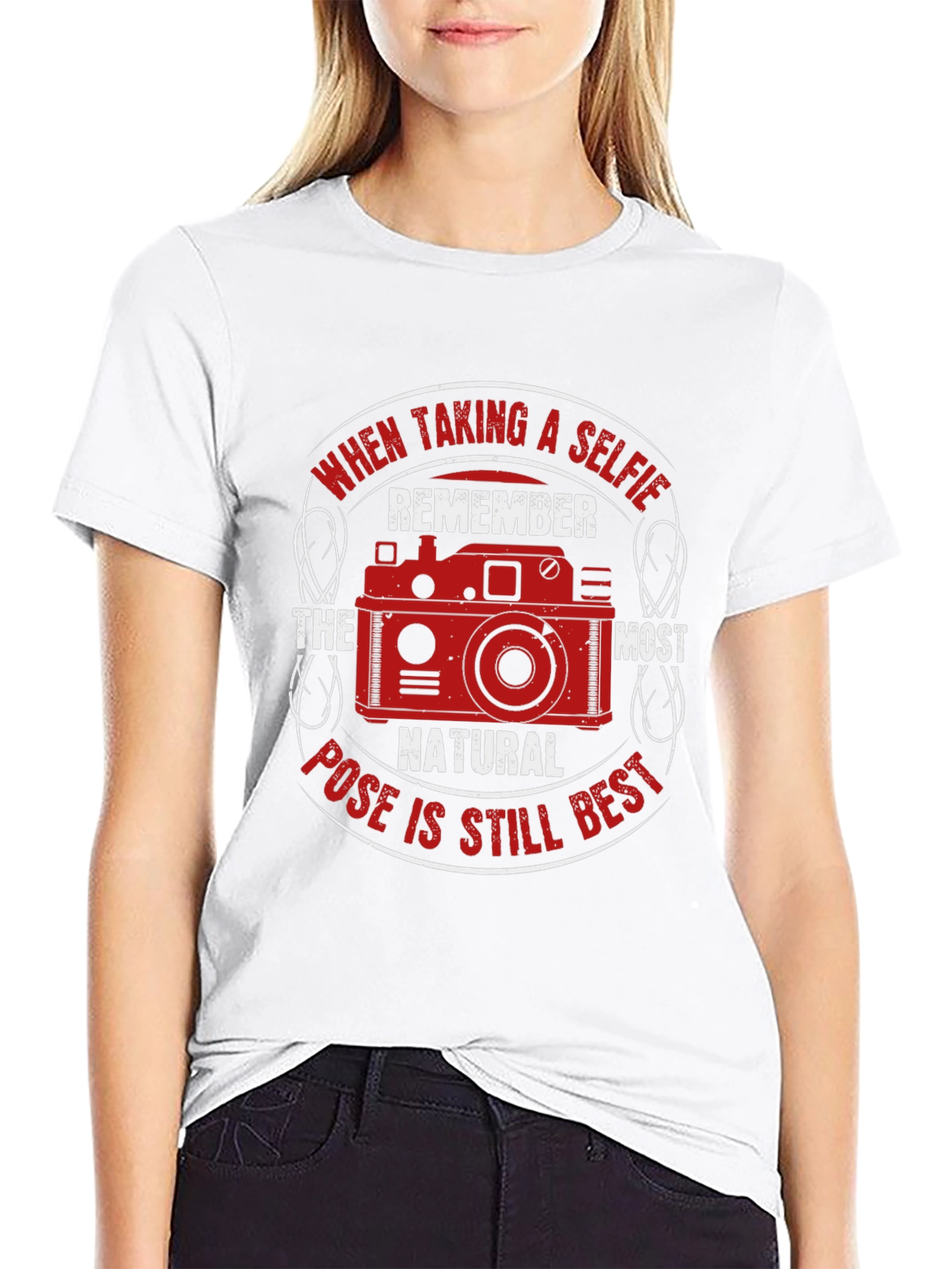 Black Selfie Camera T-Shirt - Natural Pose Best view 9