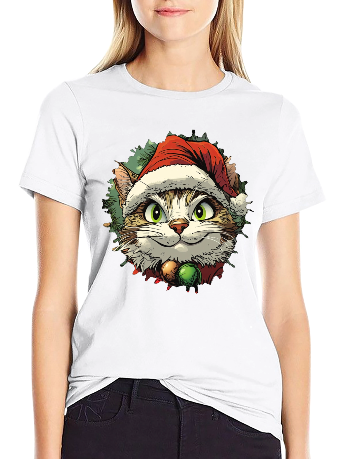 Black Festive Cat T-Shirt - Holiday Cheer view 9