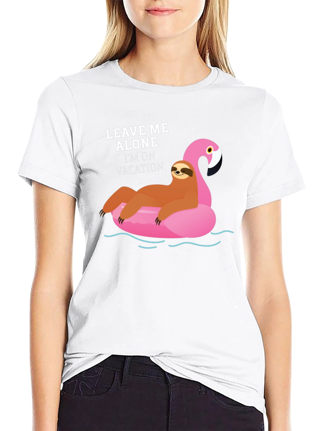 Black Vacation Sloth Flamingo Graphic T-Shirt view 9