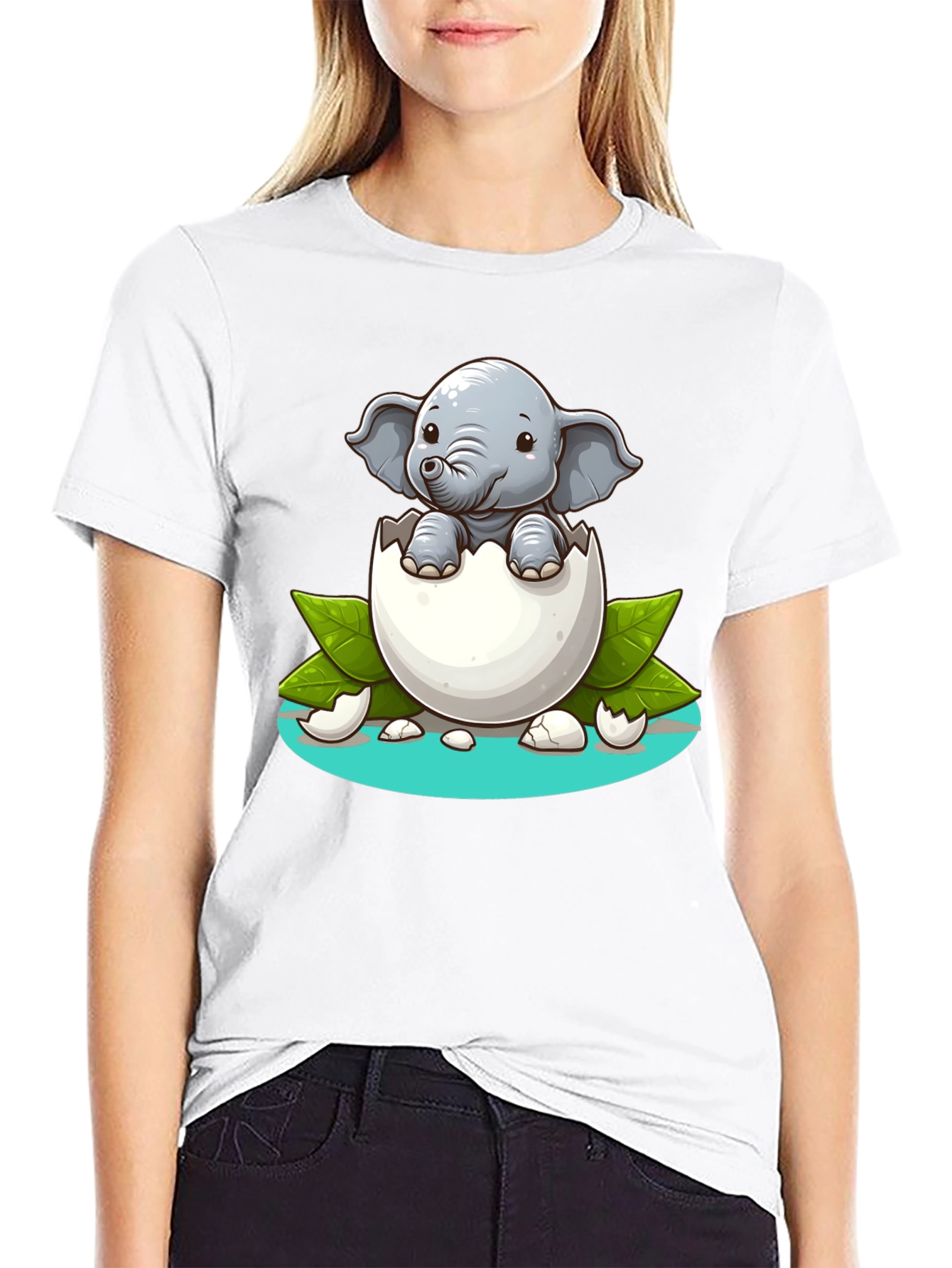 Black Cute Elephant Hatching T-Shirt - Unisex Graphic Tee view 9