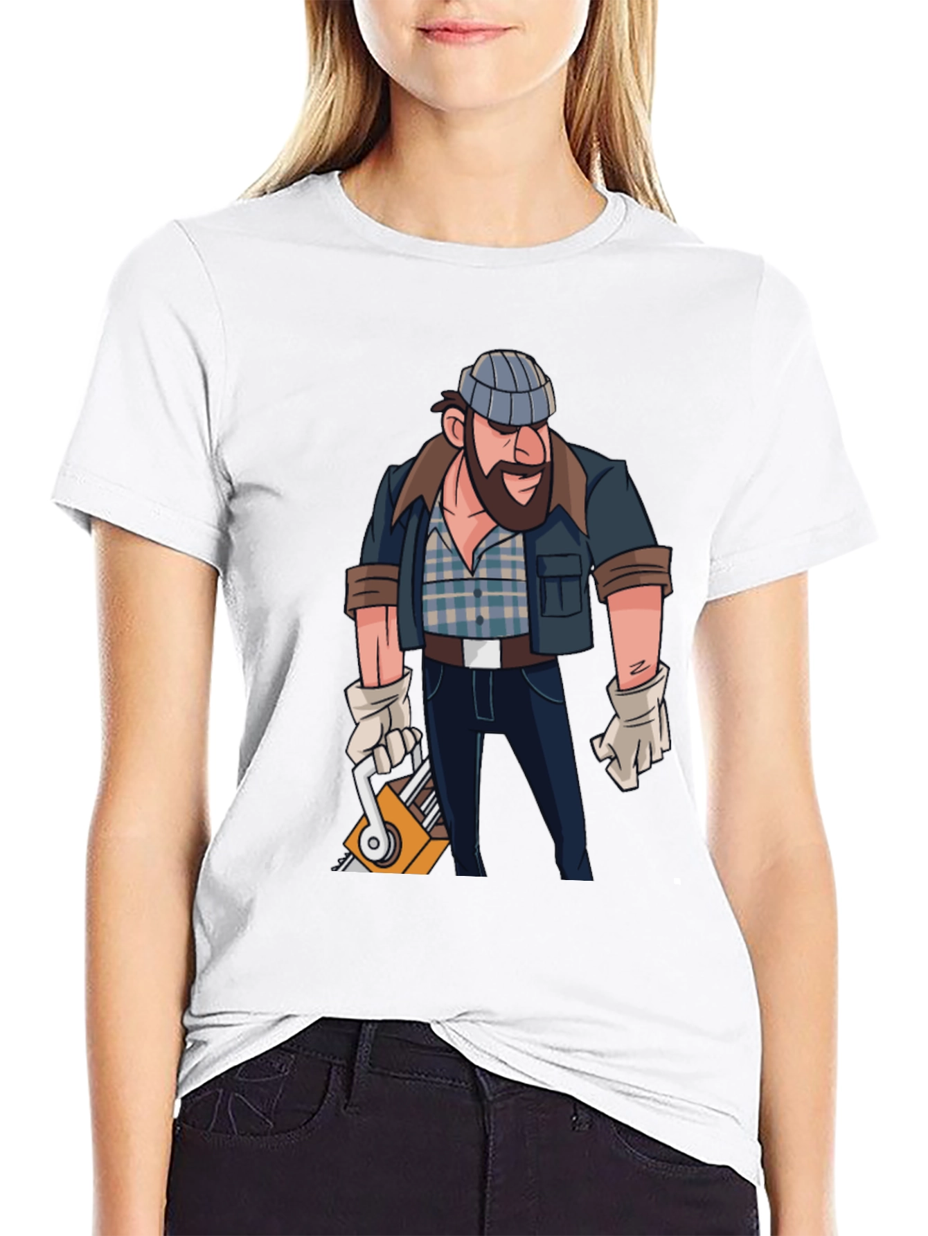 Black Lumberjack Cartoon Graphic T-Shirt view 9