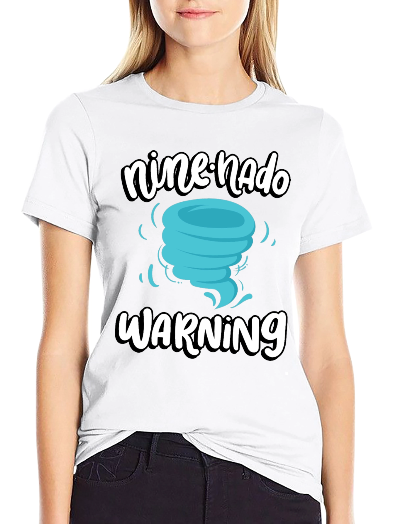 Black Nine-nado Warning T-Shirt: Fun Birthday Tornado Tee view 9