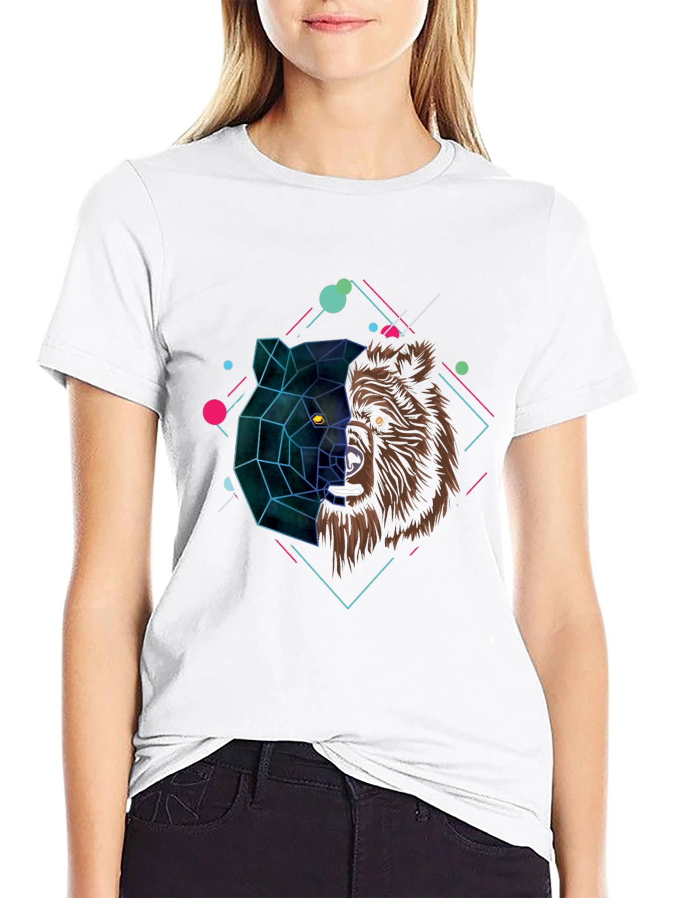 Black Geometric Bear Graphic Black T-Shirt view 9