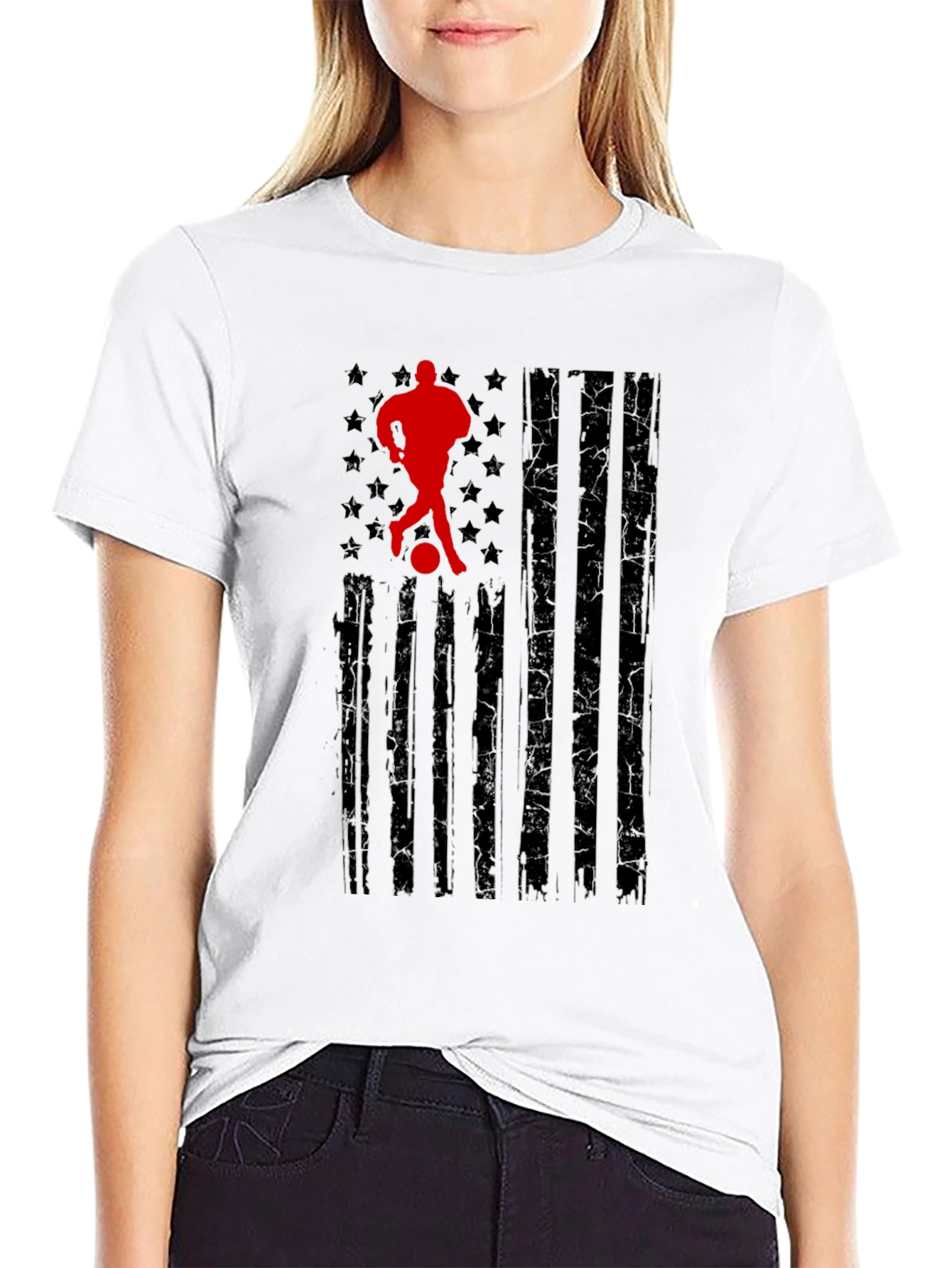 Black Soccer American Flag T-Shirt view 9