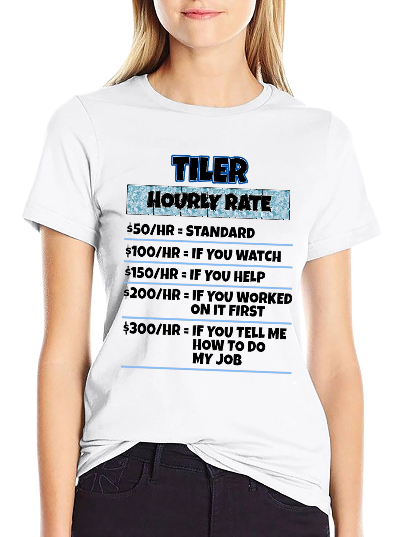 Black Tiler Hourly Rate Novelty Humor T-Shirt view 9