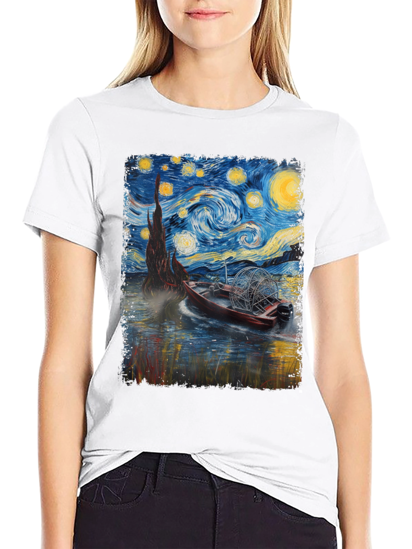 Black Starry Night Airboat T-Shirt view 9