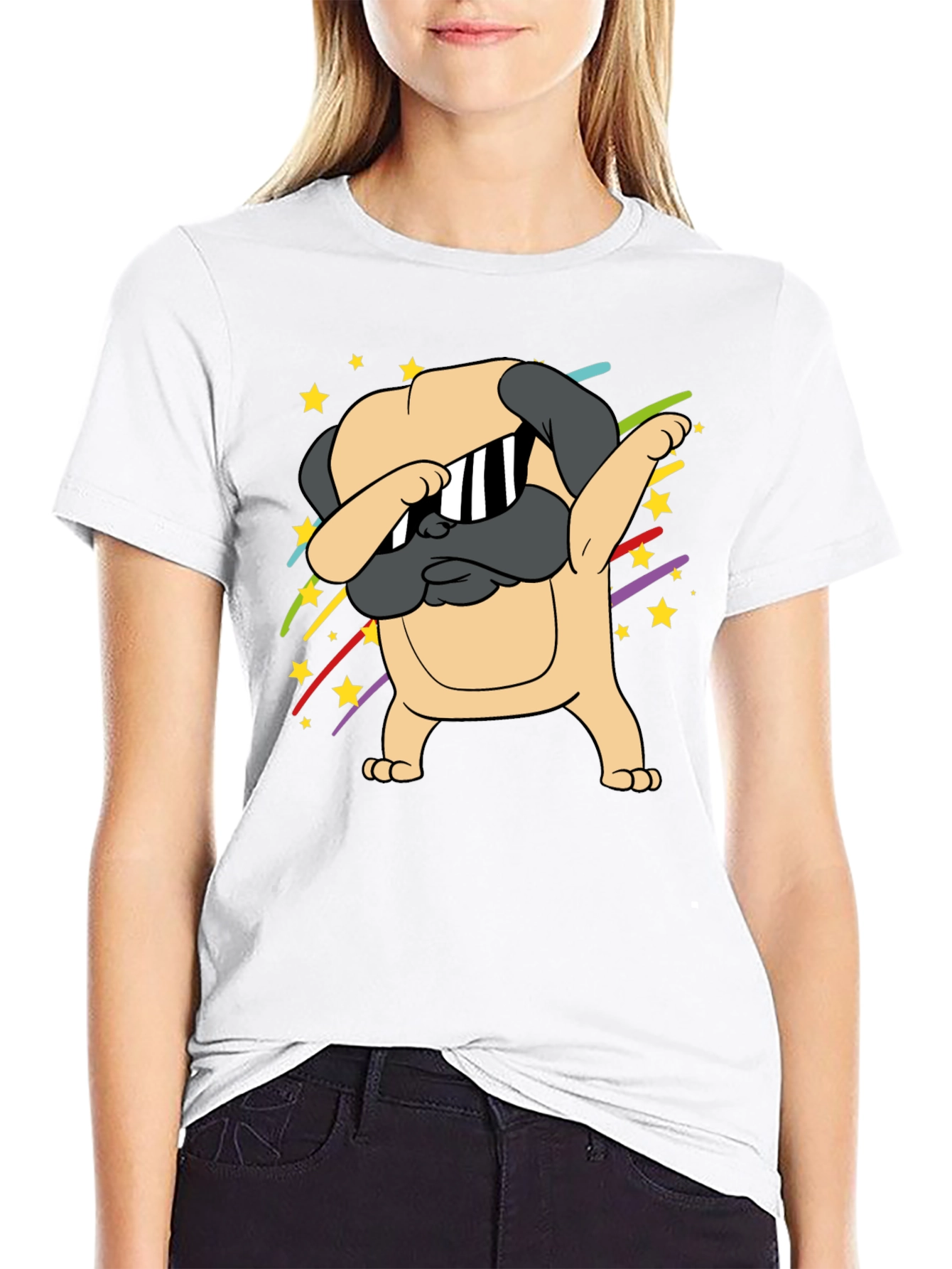Black Dabbing Pug Graphic Tee - Trendy Dog Lover Shirt view 9
