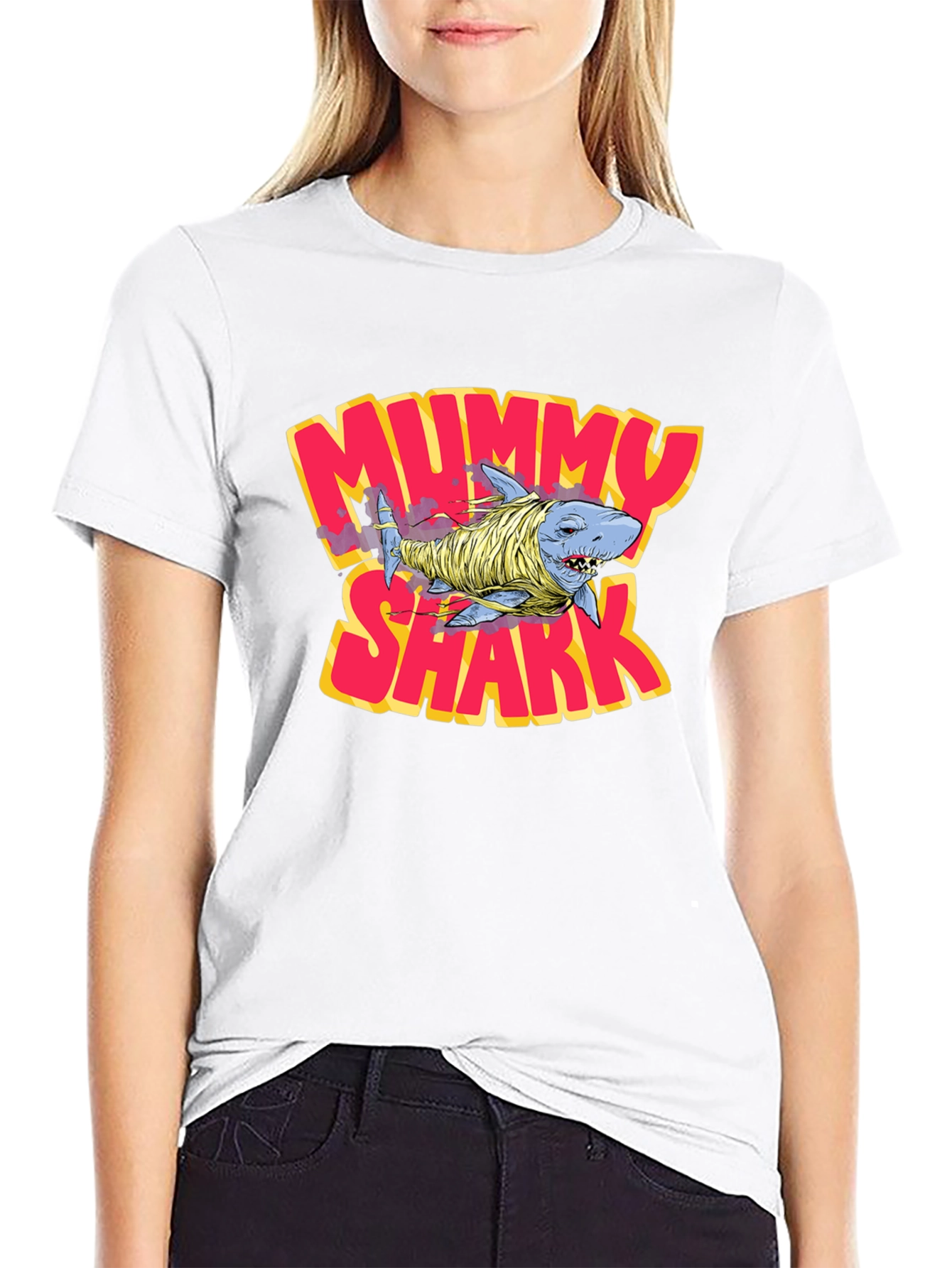 Black Mummy Shark Graphic T-Shirt - Black Crew Neck Tee view 9