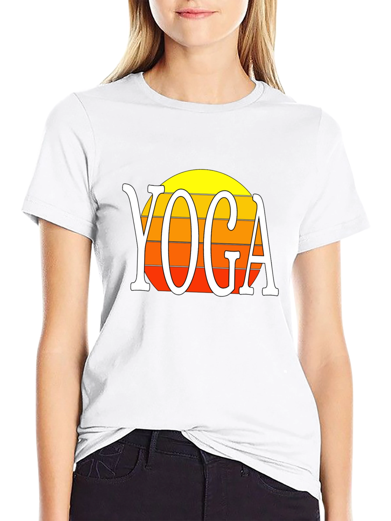Black Yoga Sunset Graphic Tee - Retro Style Shirt view 9