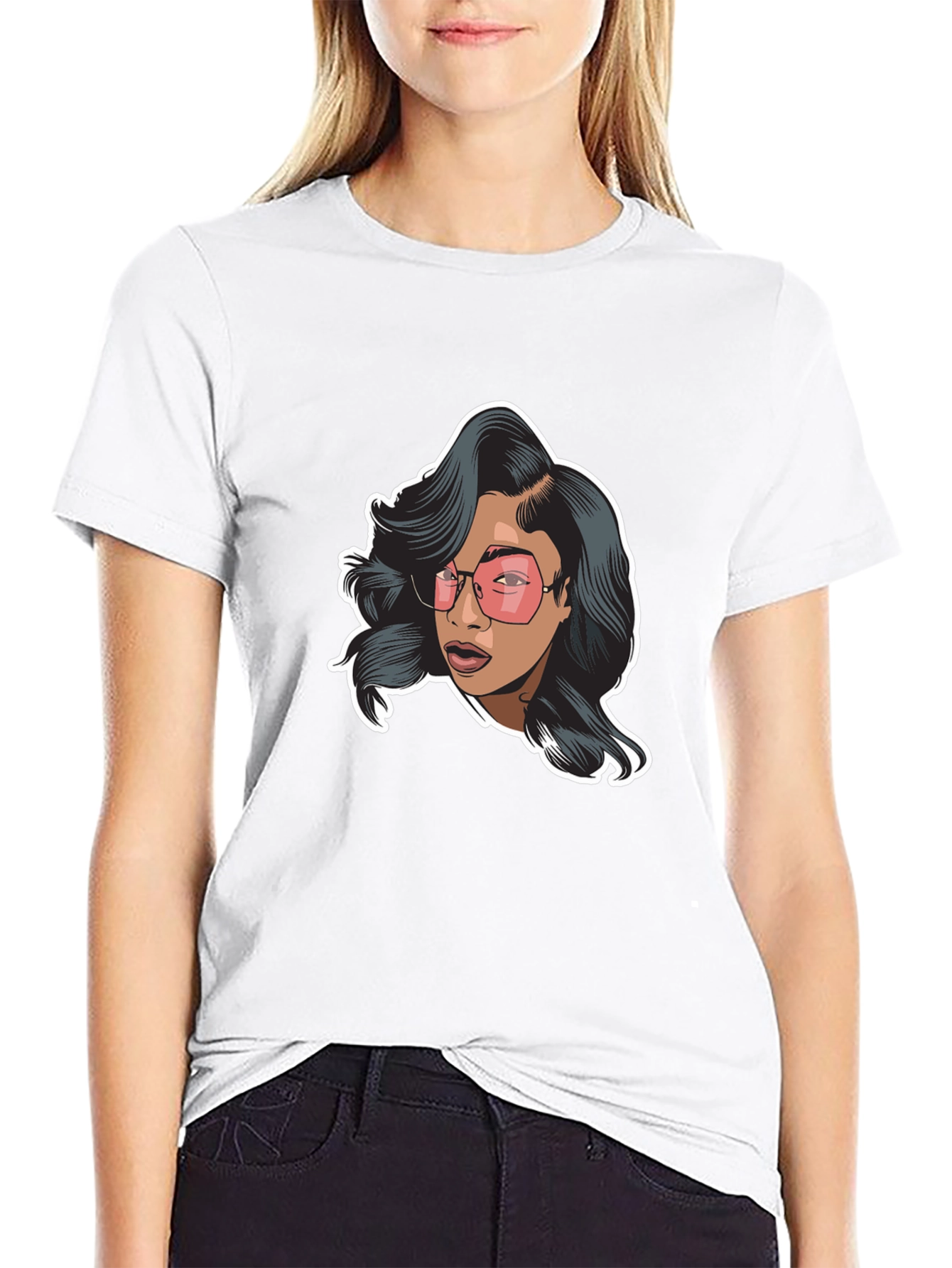 Black Graphic Tee - Woman with Pink Glasses view 9