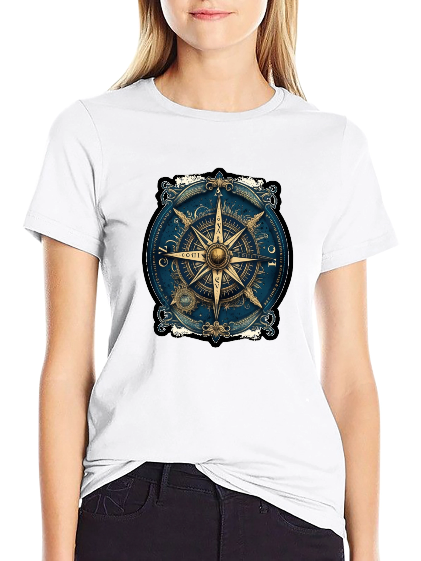 Black Vintage Compass Graphic Tee - Travel Inspired Design view 9