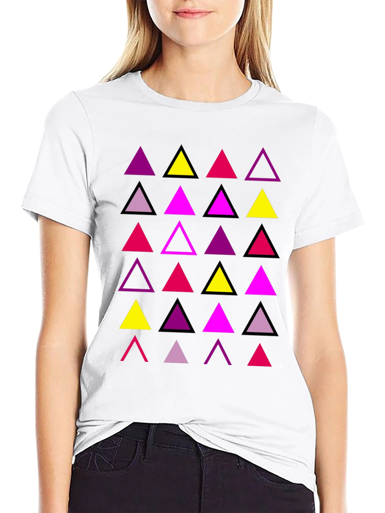 Black Geometric Triangle Print Men's T-Shirt view 9