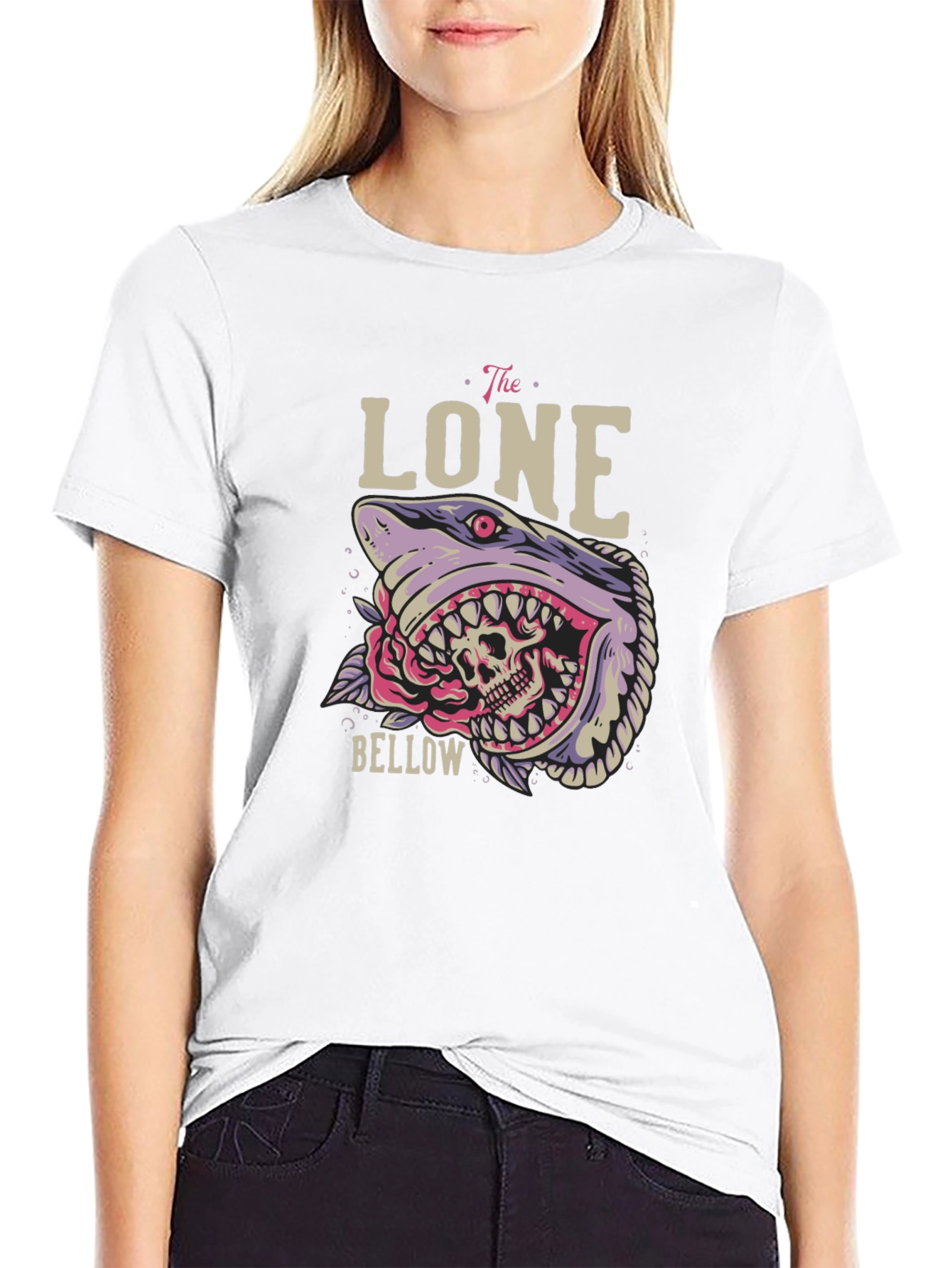Black The Lone Bellow Graphic Tee - Shark Skull Design view 9