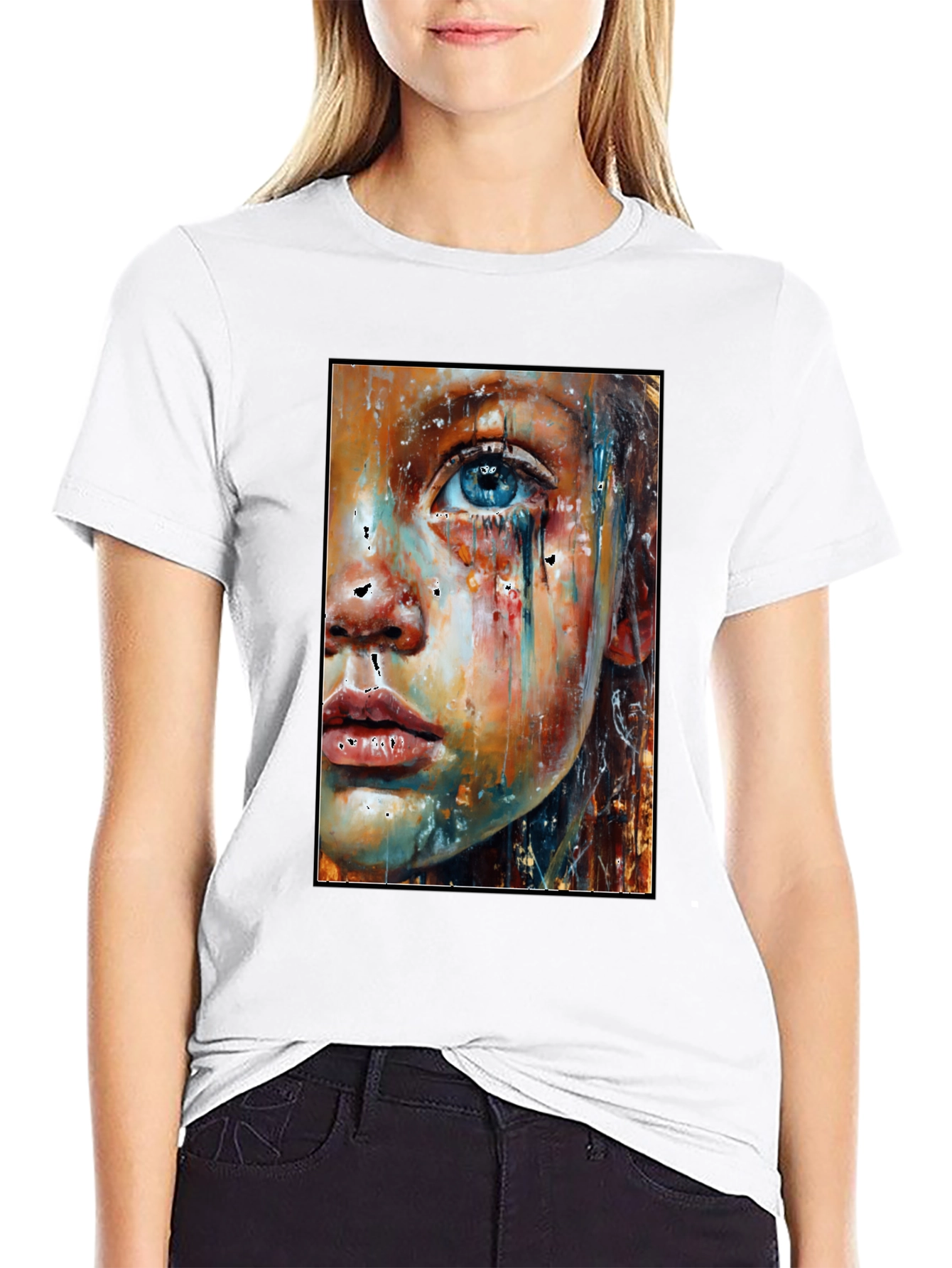 Black Abstract Face Art T-Shirt - Expressive Unisex Tee view 9