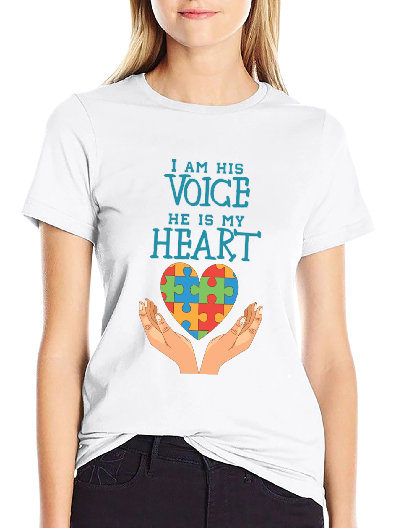 Black Autism Awareness T-Shirt: I Am His Voice, He Is My Heart view 9