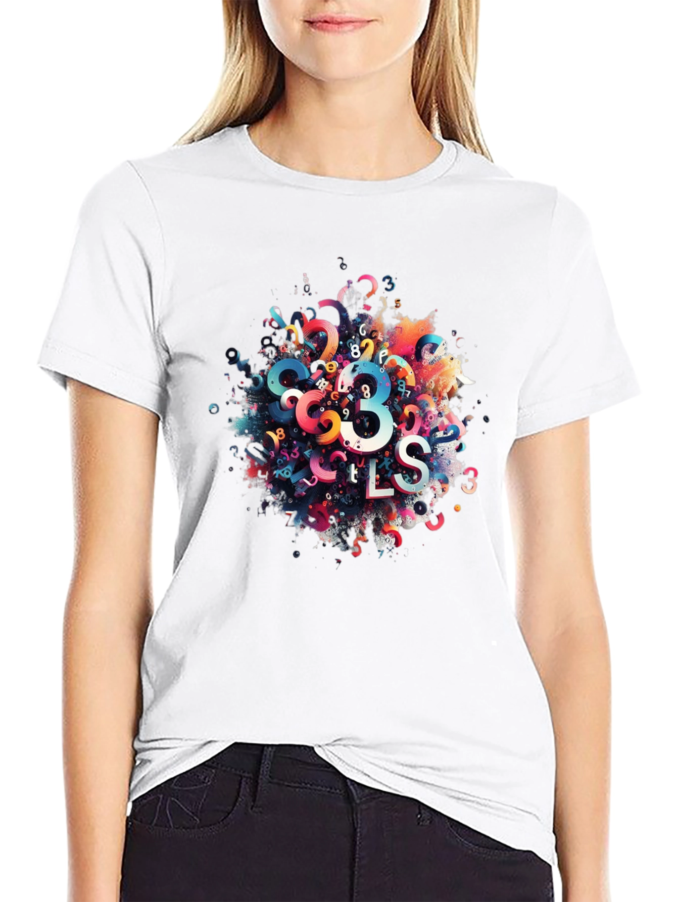 Black Abstract Numbers Graphic Print Black T-Shirt view 9