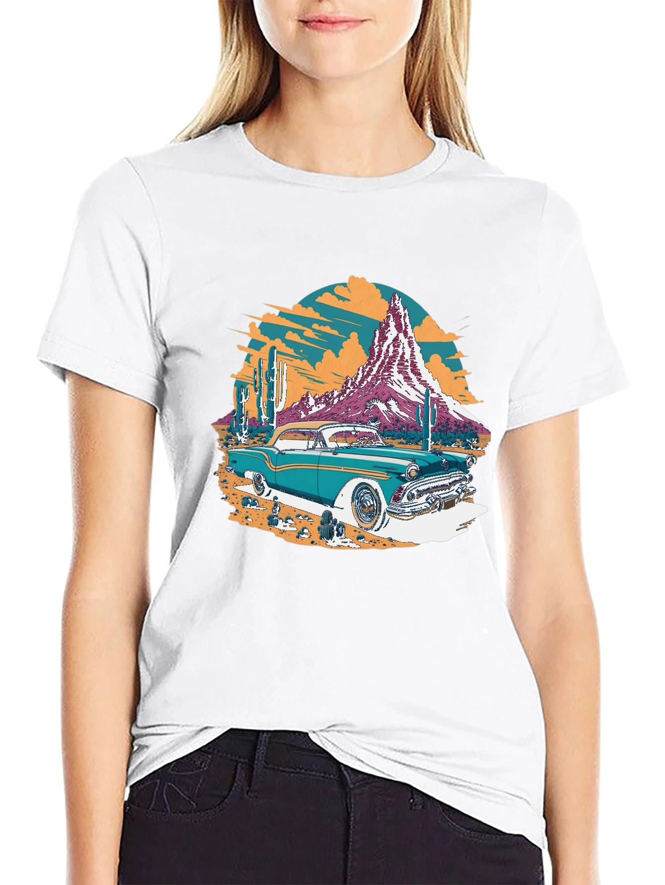 Black Retro Desert Car Graphic Tee - Classic Cool T-Shirt view 9