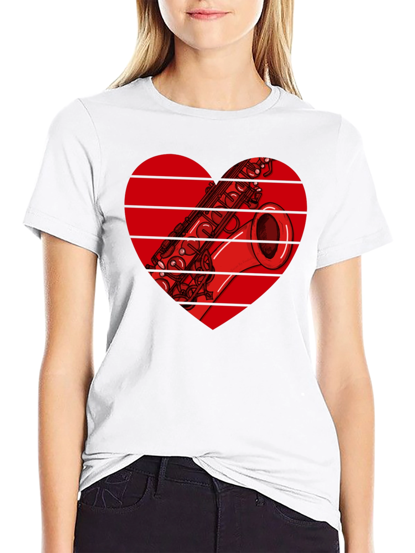 Black Saxophone Heart Graphic T-Shirt view 9