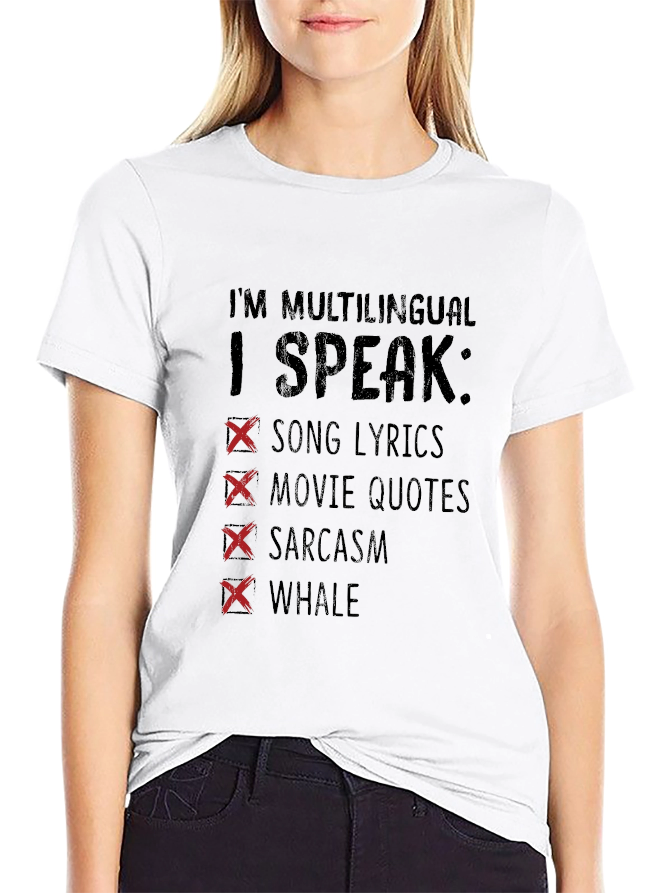 Black Multilingual T-Shirt: Song Lyrics, Movie Quotes, Sarcasm, Whale view 9