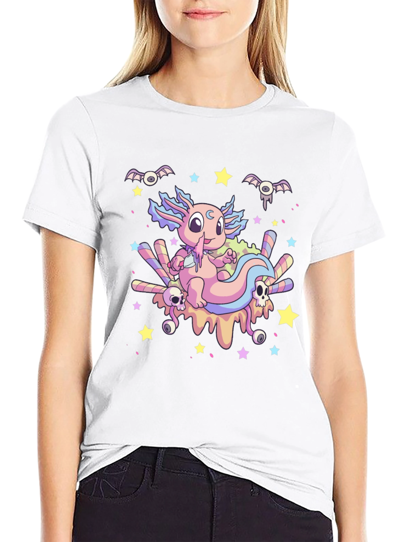 Black Cute Axolotl Kawaii Goth T-Shirt view 9