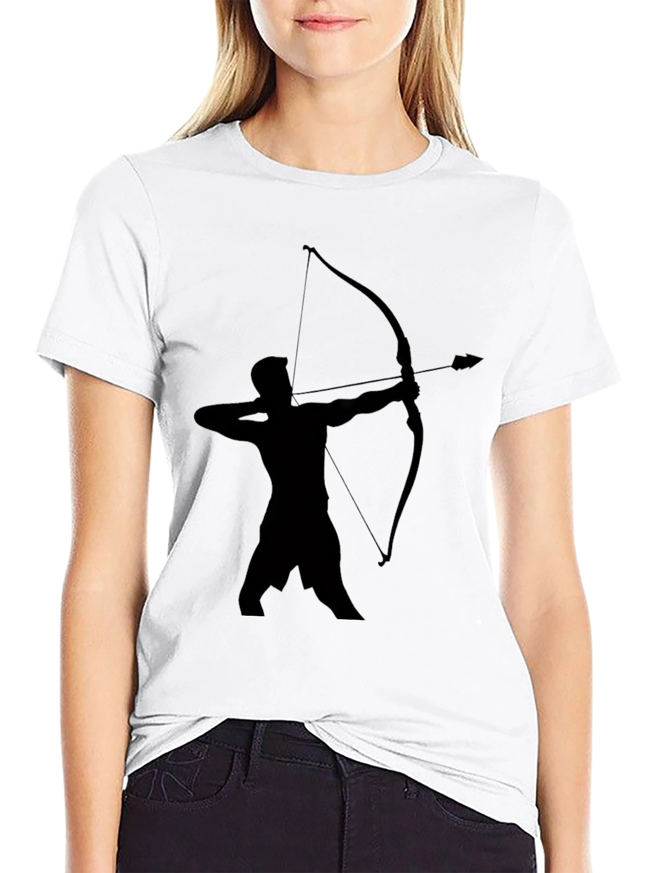 Black Archer Silhouette Graphic Tee - Classic Black Cotton T-Shirt view 9