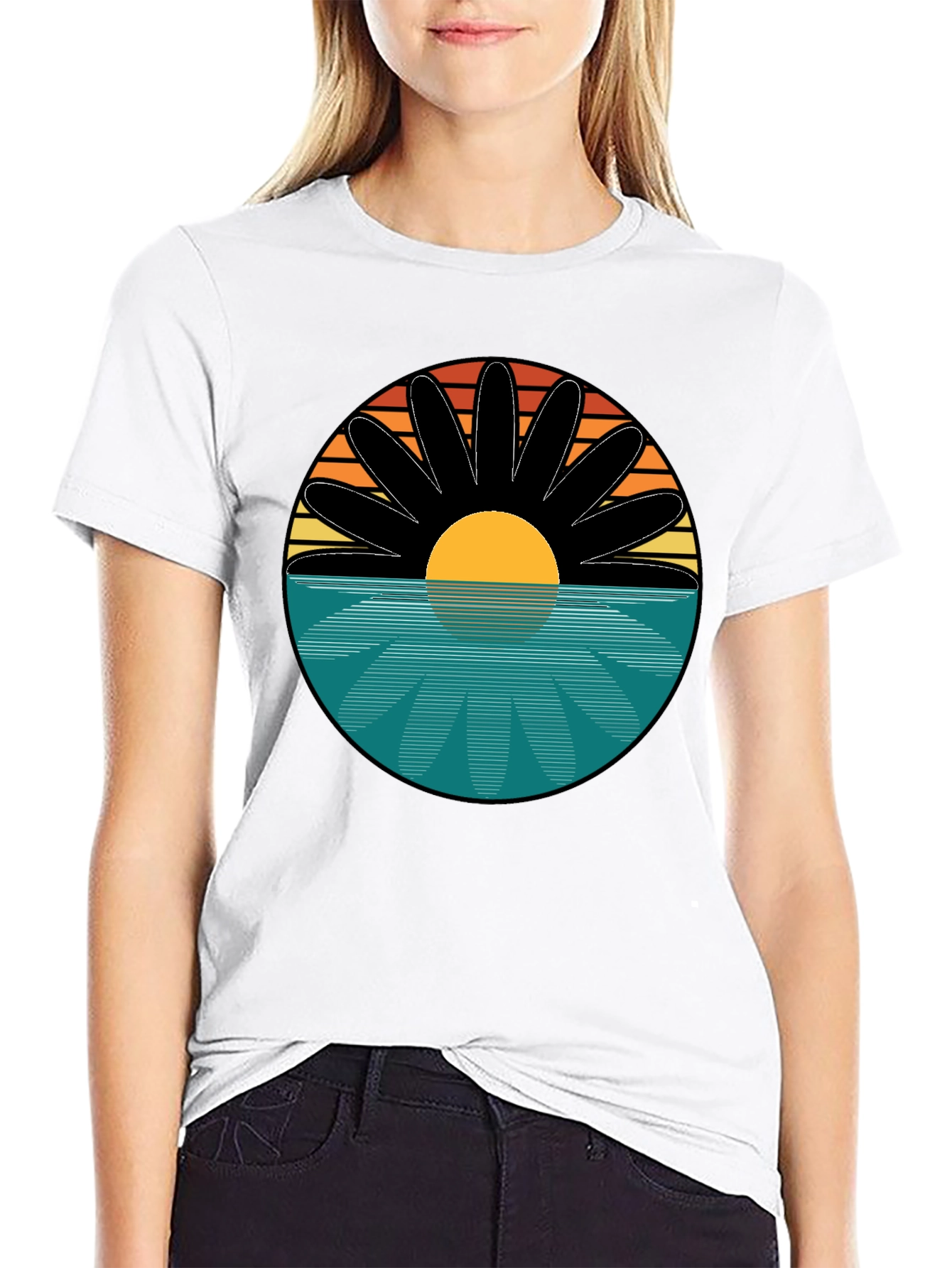 Black Sunset Flower Graphic T-Shirt - Retro Style Tee view 9