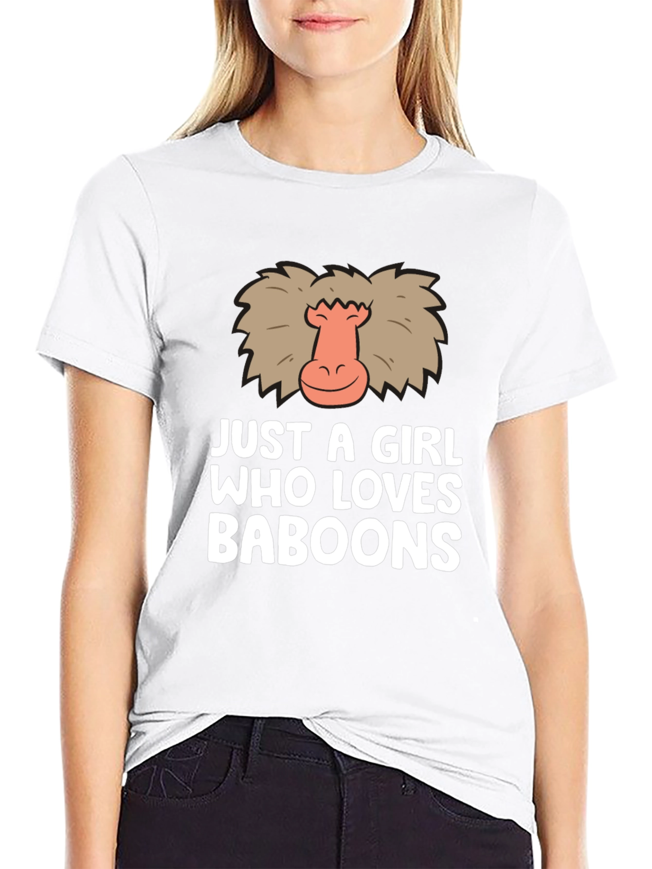 Black Just A Girl Who Loves Baboons Funny Graphic T-Shirt view 9