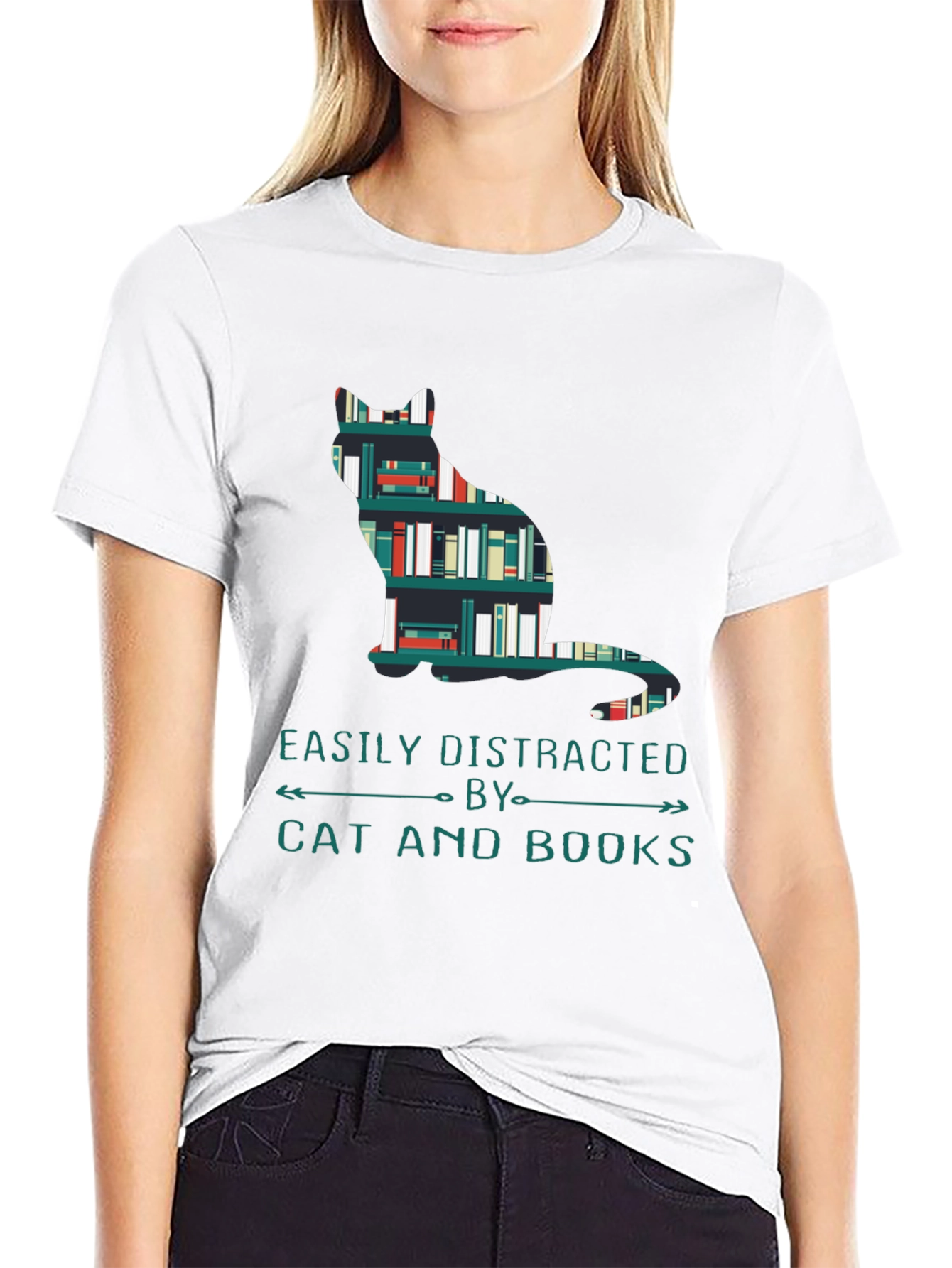 Black Cat and Books T-Shirt - Easily Distracted Tee view 9
