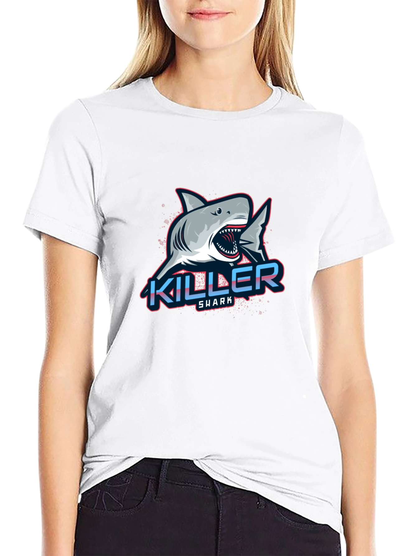 Black Killer Shark Graphic Tee - Bold Design, Men's Black T-Shirt view 9