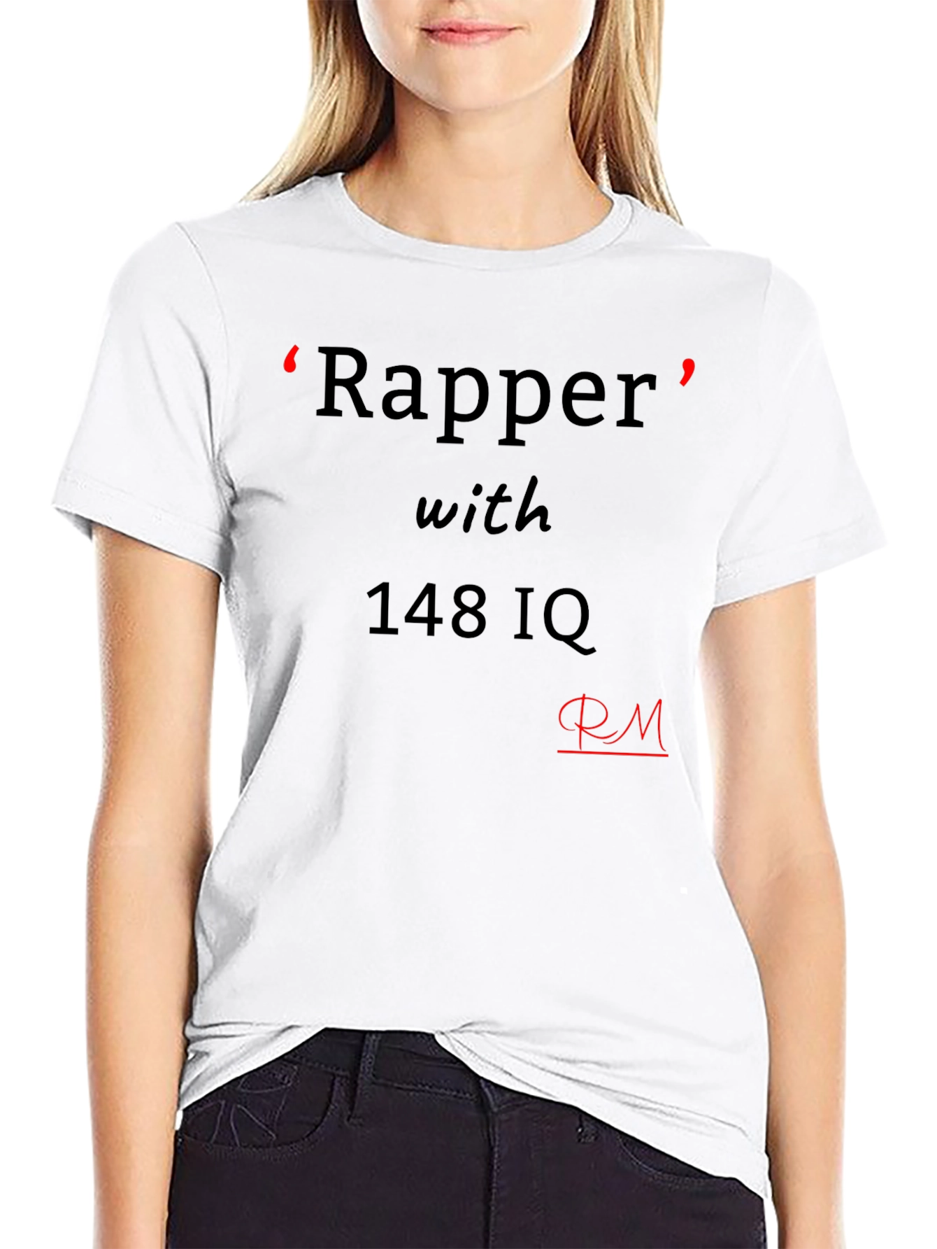 Black Rapper with 148 IQ Graphic Tee - Black Cotton Casual T-Shirt view 9