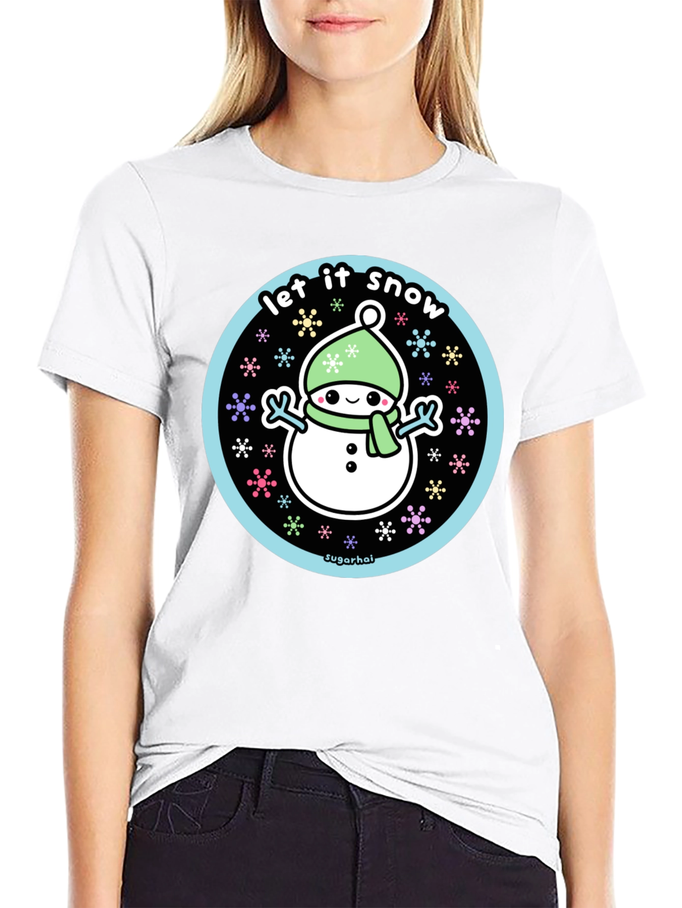 Black Kawaii Snowman Let It Snow Graphic Tee view 9