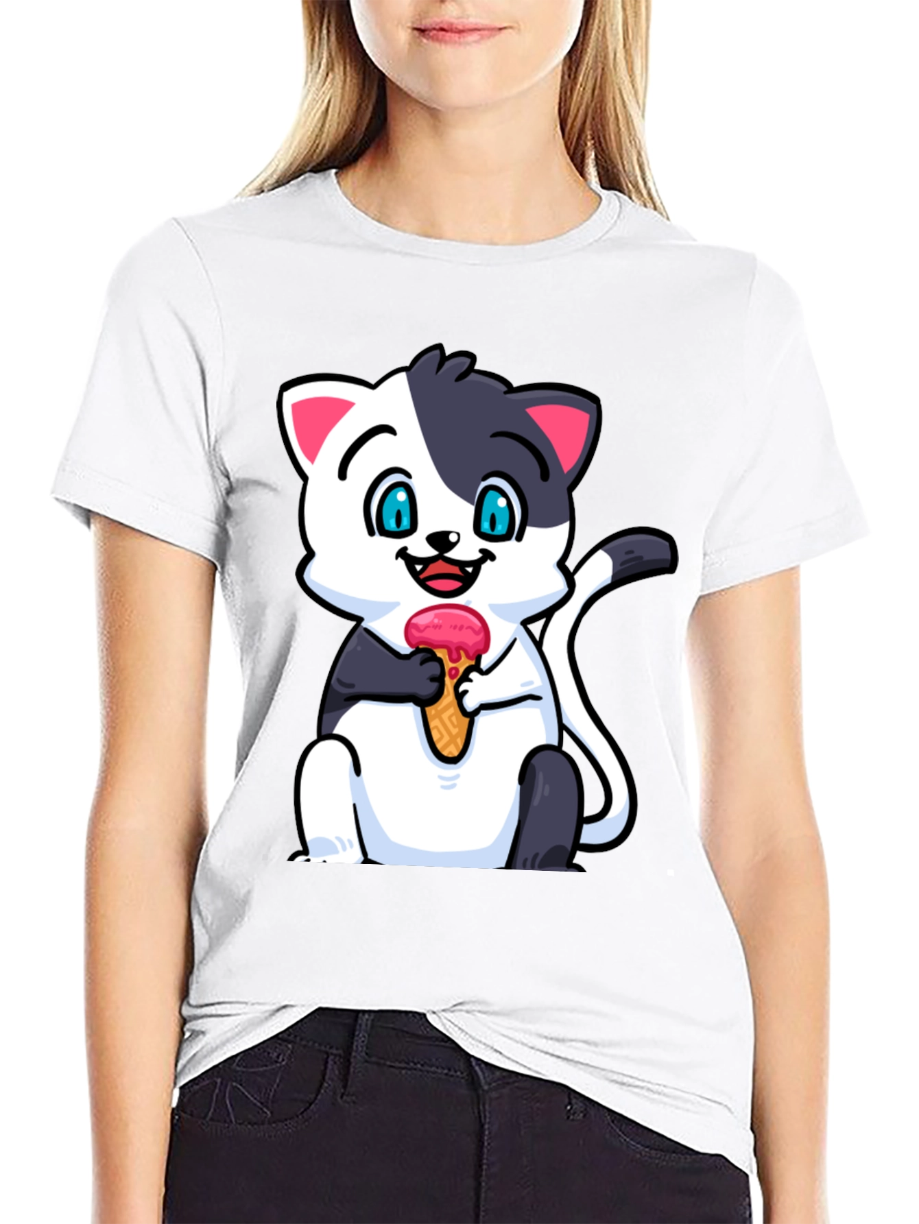 Black Cute Cat Ice Cream T-Shirt view 9