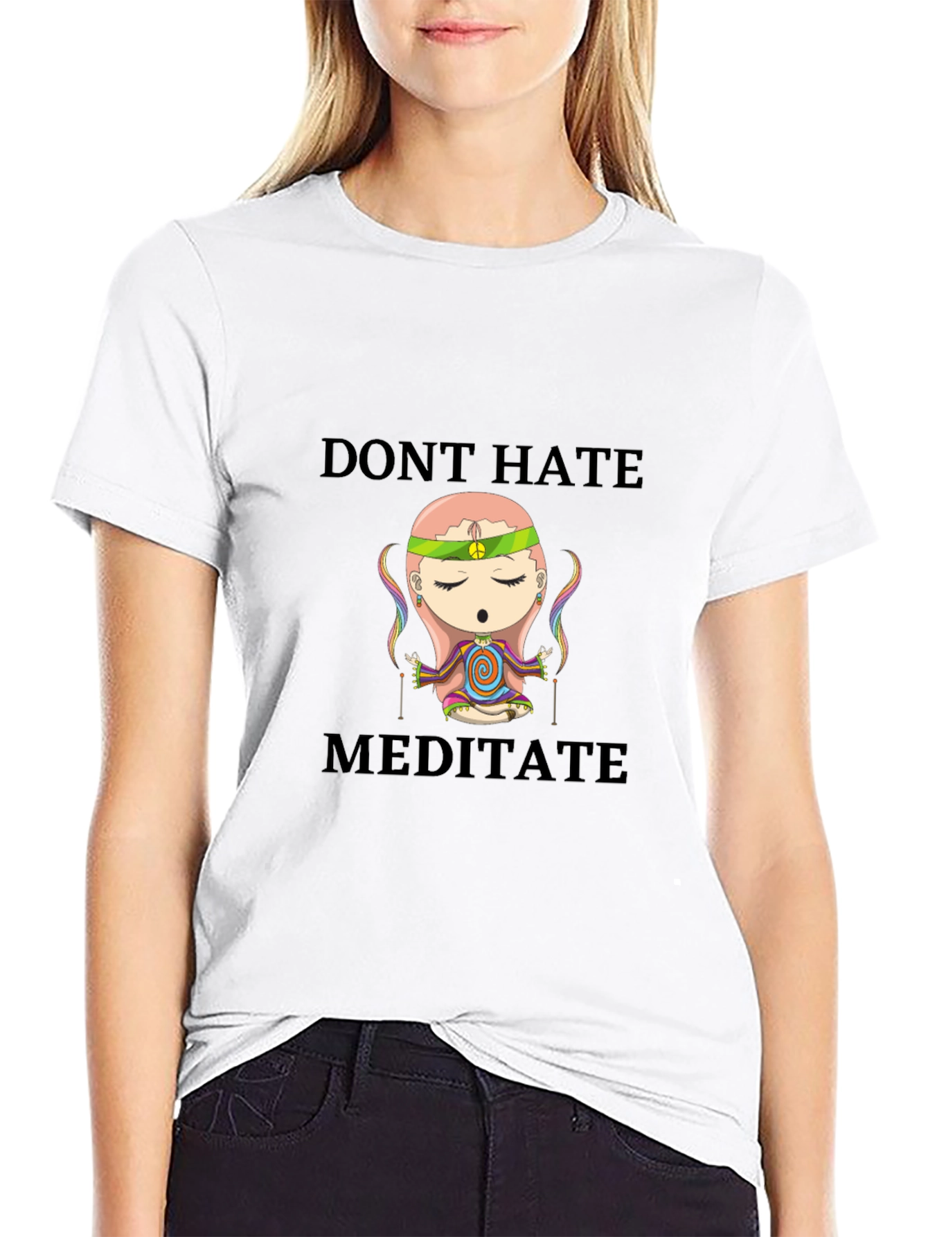 Black Don't Hate Meditate T-Shirt - Peaceful Cartoon view 9
