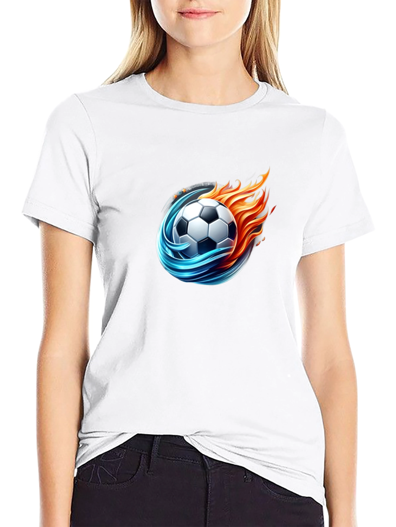 Black Fiery Soccer Ball Graphic Tee - Cool Design view 9