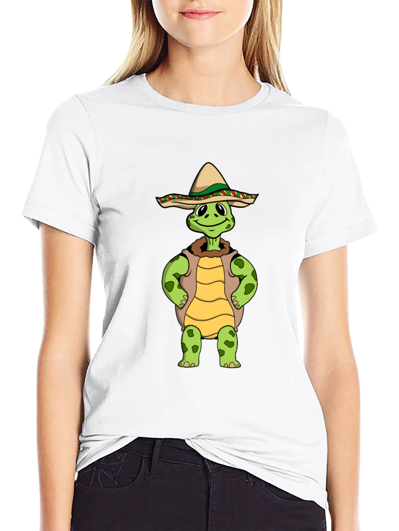 Black Funny Turtle Sombrero Graphic T-Shirt view 9