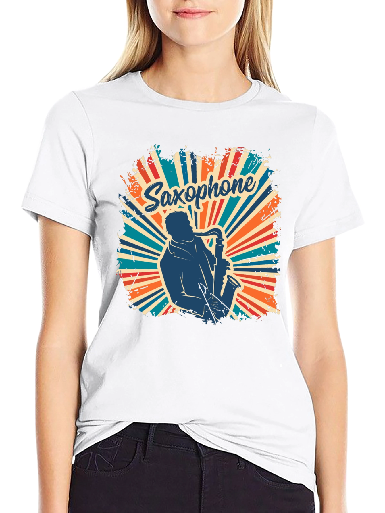 Black Saxophone Retro T-Shirt - Musician Graphic Tee view 9