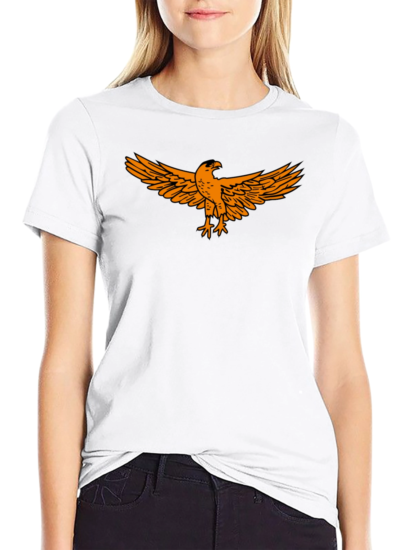 Black Black T-Shirt with Orange Eagle Design view 9