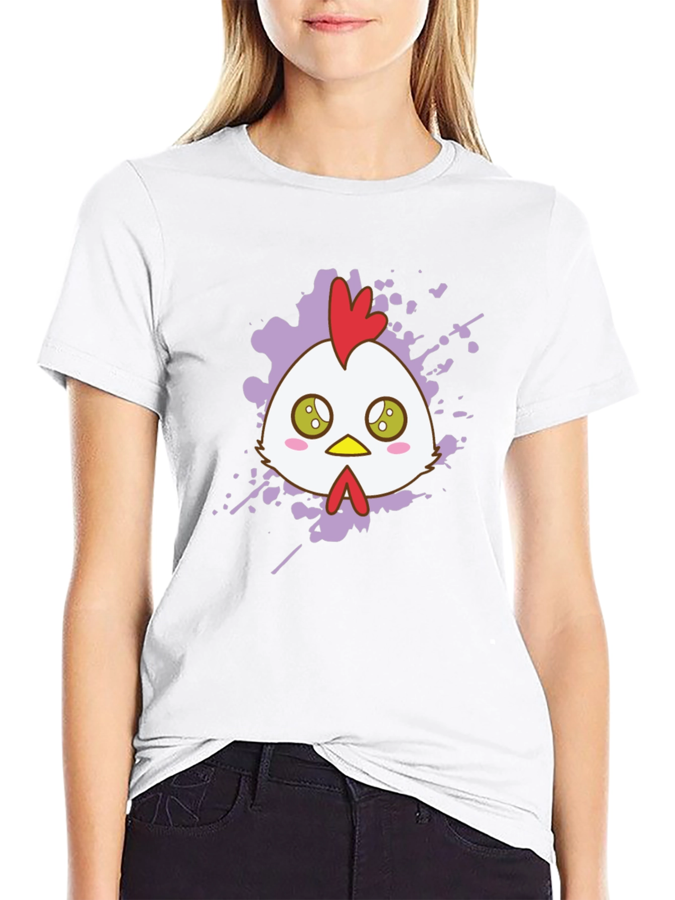 Black Cute Chicken Graphic Tee - Black Cotton T-Shirt view 9