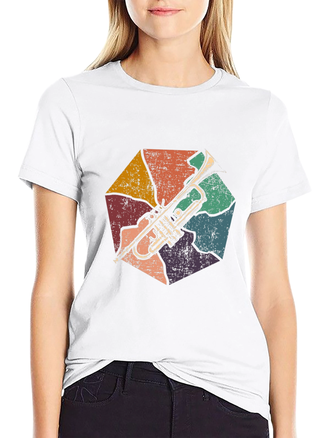 Black Retro Trumpet Graphic T-Shirt view 9